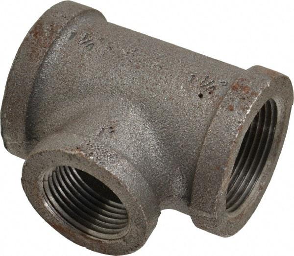 Made in USA - Size 1-1/4 x 1-1/4 x 1", Class 150, Malleable Iron Black Pipe Reducing Tee - 150 psi, Threaded End Connection - Apex Tool & Supply