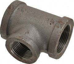 Made in USA - Size 1-1/4 x 1-1/4 x 1", Class 150, Malleable Iron Black Pipe Reducing Tee - 150 psi, Threaded End Connection - Apex Tool & Supply