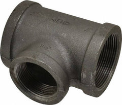 Made in USA - Size 2 x 2 x 1-1/2", Class 150, Malleable Iron Black Pipe Reducing Tee - 150 psi, Threaded End Connection - Apex Tool & Supply
