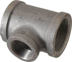Made in USA - Size 2 x 2 x 1-1/4", Class 150, Malleable Iron Black Pipe Reducing Tee - 150 psi, Threaded End Connection - Apex Tool & Supply