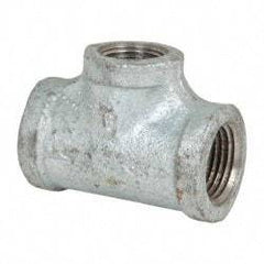 Made in USA - Class 150, 1/2 x 1/2 x 3/8" Galvanized Pipe Reducing Tee - Threaded, Malleable Iron - Apex Tool & Supply