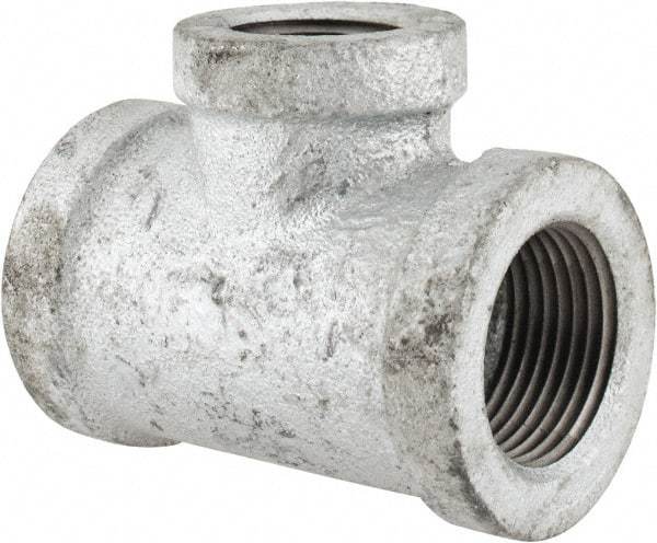 Made in USA - Class 150, 3/4 x 3/4 x 1/2" Galvanized Pipe Reducing Tee - Threaded, Malleable Iron - Apex Tool & Supply