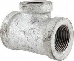 Made in USA - Class 150, 3/4 x 3/4 x 1/2" Galvanized Pipe Reducing Tee - Threaded, Malleable Iron - Apex Tool & Supply