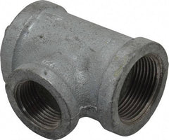 Made in USA - Class 150, 1-1/4 x 1-1/4 x 1" Galvanized Pipe Reducing Tee - Threaded, Malleable Iron - Apex Tool & Supply