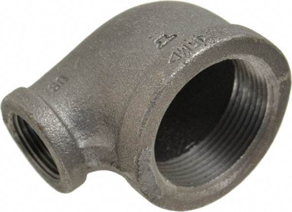 Made in USA - Size 1-1/2 x 3/4", Class 150, Malleable Iron Black Pipe Reducing Elbow - 150 psi, Threaded End Connection - Apex Tool & Supply
