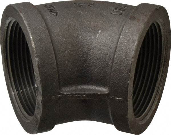 Made in USA - Size 2-1/2", Class 150, Malleable Iron Black Pipe 45° Elbow - 150 psi, Threaded End Connection - Apex Tool & Supply