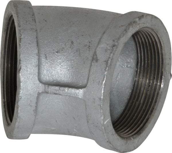 Made in USA - Class 150, 3" Galvanized Pipe 45° Elbow - Threaded, Malleable Iron - Apex Tool & Supply