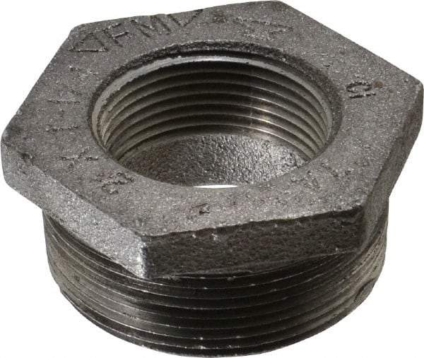 Made in USA - Size 2 x 1-1/4", Class 150, Malleable Iron Black Pipe Hex Bushing - 150 psi, Threaded End Connection - Apex Tool & Supply