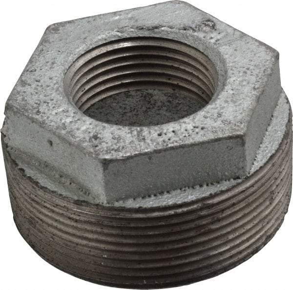 Made in USA - Class 150, 2 x 1" Galvanized Pipe Hex Bushing - Threaded, Malleable Iron - Apex Tool & Supply