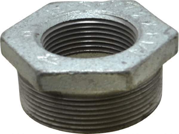 Made in USA - Class 150, 2 x 1-1/4" Galvanized Pipe Hex Bushing - Threaded, Malleable Iron - Apex Tool & Supply