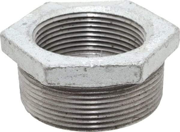 Made in USA - Class 150, 2 x 1-1/2" Galvanized Pipe Hex Bushing - Threaded, Malleable Iron - Apex Tool & Supply