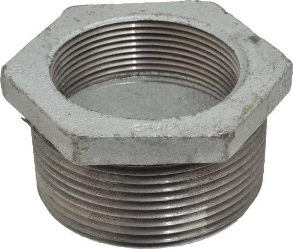 Made in USA - Class 150, 2-1/2 x 2" Galvanized Pipe Hex Bushing - Threaded, Malleable Iron - Apex Tool & Supply