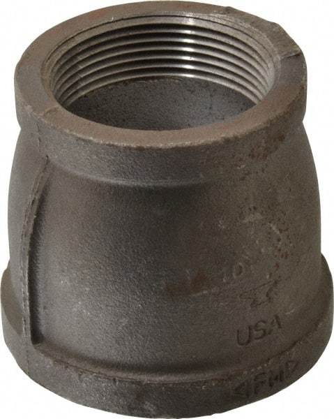 Made in USA - Size 3 x 2-1/2", Class 150, Malleable Iron Black Pipe Reducing Coupling - 150 psi, Threaded End Connection - Apex Tool & Supply
