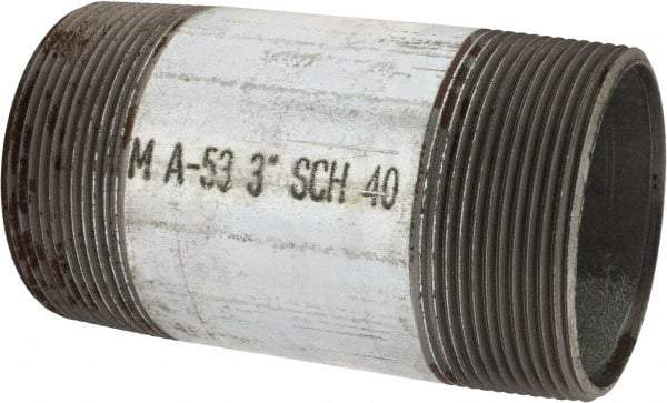 Made in USA - Schedule 40, 3 x 6" Galvanized Pipe Nipple - Threaded Steel - Apex Tool & Supply