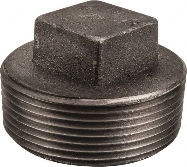 Made in USA - Size 2-1/2", Class 150, Malleable Iron Black Pipe Square Plug - 150 psi, Threaded End Connection - Apex Tool & Supply
