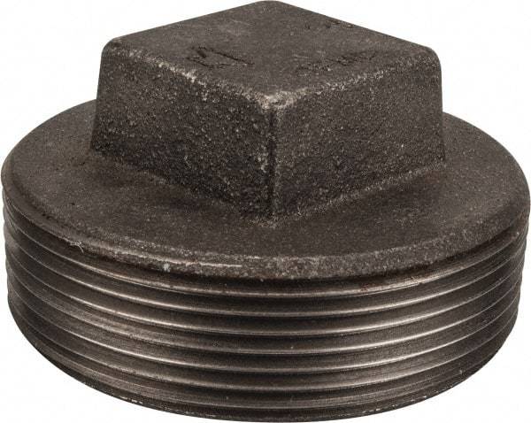 Made in USA - Size 3", Class 150, Malleable Iron Black Pipe Square Plug - 150 psi, Threaded End Connection - Apex Tool & Supply