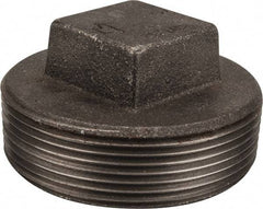 Made in USA - Size 3", Class 150, Malleable Iron Black Pipe Square Plug - 150 psi, Threaded End Connection - Apex Tool & Supply