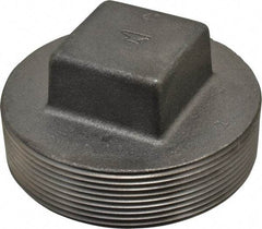 Made in USA - Size 4", Class 150, Malleable Iron Black Pipe Square Plug - 150 psi, Threaded End Connection - Apex Tool & Supply