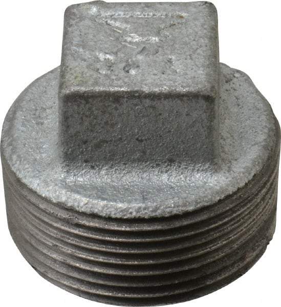 Made in USA - Class 150, 1-1/4" Galvanized Pipe Square Plug - Threaded, Malleable Iron - Apex Tool & Supply