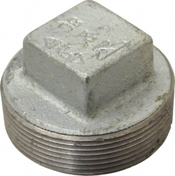 Made in USA - Class 150, 2" Galvanized Pipe Square Plug - Threaded, Malleable Iron - Apex Tool & Supply