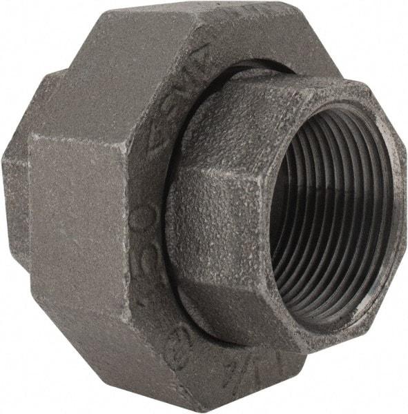 Made in USA - Size 1-1/4", Class 150, Malleable Iron Black Pipe Union - 150 psi, Threaded End Connection - Apex Tool & Supply