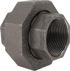 Made in USA - Size 1-1/4", Class 150, Malleable Iron Black Pipe Union - 150 psi, Threaded End Connection - Apex Tool & Supply