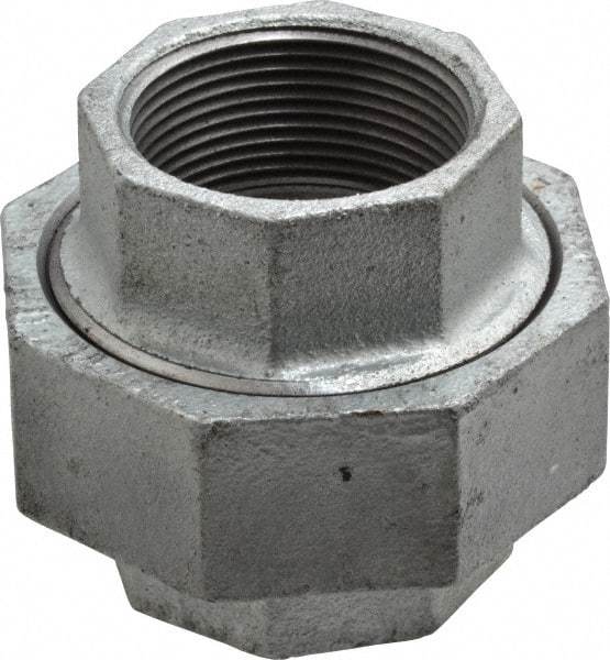 Made in USA - Class 150, 1-1/2" Galvanized Pipe Union - Threaded, Malleable Iron - Apex Tool & Supply