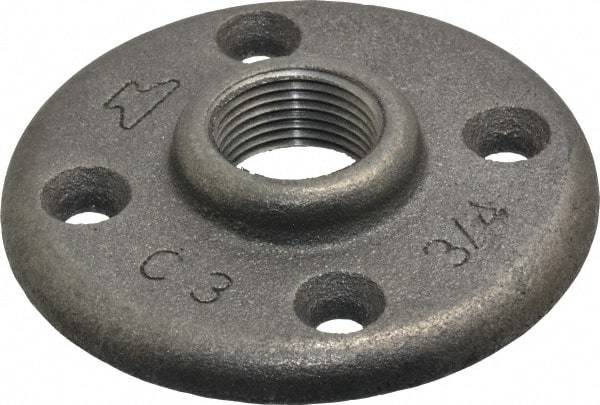 Made in USA - 3/4" Pipe, 3-1/4" OD, 5/8" Hub Length, Black Floor Pipe Flange - 2-1/2" Across Bolt Hole Centers, 1/4" Bolt Hole, 150 psi, Class 150 - Apex Tool & Supply