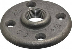 Made in USA - 3/4" Pipe, 3-1/4" OD, 5/8" Hub Length, Black Floor Pipe Flange - 2-1/2" Across Bolt Hole Centers, 1/4" Bolt Hole, 150 psi, Class 150 - Apex Tool & Supply