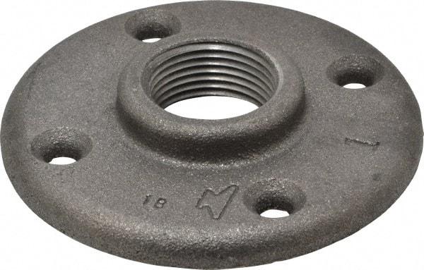 Made in USA - 1" Pipe, 4" OD, 11/16" Hub Length, Black Floor Pipe Flange - 3" Across Bolt Hole Centers, 1/4" Bolt Hole, 150 psi, Class 150 - Apex Tool & Supply