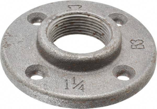 Made in USA - 1-1/4" Pipe, 4" OD, 13/16" Hub Length, Black Floor Pipe Flange - 3" Across Bolt Hole Centers, 1/4" Bolt Hole, 150 psi, Class 150 - Apex Tool & Supply