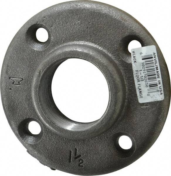 Made in USA - 1-1/2" Pipe, 4-1/2" OD, 7/8" Hub Length, Black Floor Pipe Flange - 3-1/2" Across Bolt Hole Centers, 5/16" Bolt Hole, 150 psi, Class 150 - Apex Tool & Supply