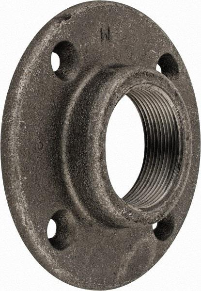 Made in USA - 2" Pipe, 5-1/2" OD, 1" Hub Length, Black Floor Pipe Flange - 4-1/4" Across Bolt Hole Centers, 5/16" Bolt Hole, 150 psi, Class 150 - Apex Tool & Supply