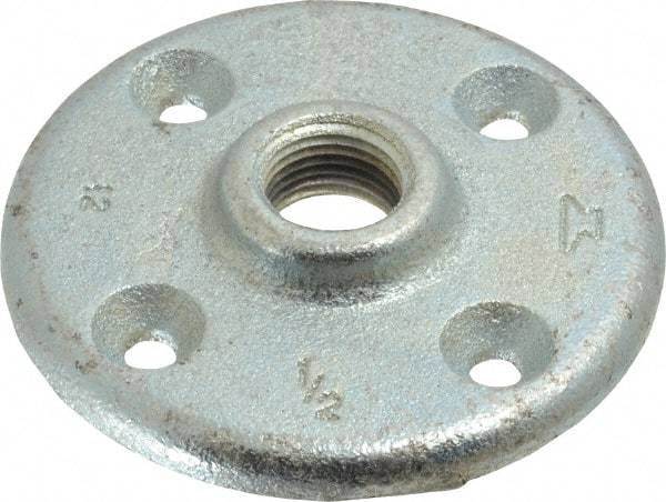 Made in USA - 1/2" Pipe, 3-1/2" OD, 5/8" Hub Length, Galvanized Floor Pipe Flange - 2-1/2" Across Bolt Hole Centers, 1/4" Bolt Hole, 150 psi, Class 150 - Apex Tool & Supply