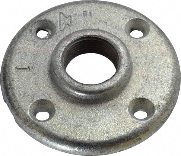 Made in USA - 1" Pipe, 4" OD, 11/16" Hub Length, Galvanized Floor Pipe Flange - 3" Across Bolt Hole Centers, 1/4" Bolt Hole, 150 psi, Class 150 - Apex Tool & Supply