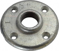 Made in USA - 1" Pipe, 4" OD, 11/16" Hub Length, Galvanized Floor Pipe Flange - 3" Across Bolt Hole Centers, 1/4" Bolt Hole, 150 psi, Class 150 - Apex Tool & Supply