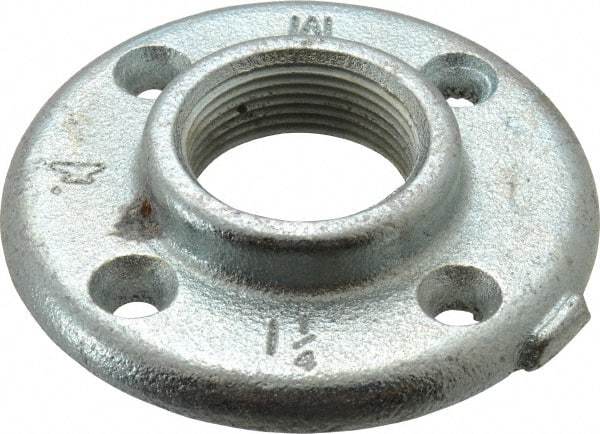 Made in USA - 1-1/4" Pipe, 4" OD, 13/16" Hub Length, Galvanized Floor Pipe Flange - 3" Across Bolt Hole Centers, 1/4" Bolt Hole, 150 psi, Class 150 - Apex Tool & Supply