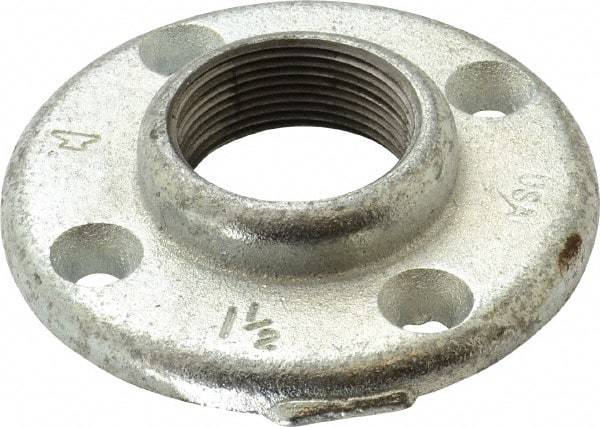 Made in USA - 1-1/2" Pipe, 4-1/2" OD, 7/8" Hub Length, Galvanized Floor Pipe Flange - 3-1/2" Across Bolt Hole Centers, 5/16" Bolt Hole, 150 psi, Class 150 - Apex Tool & Supply