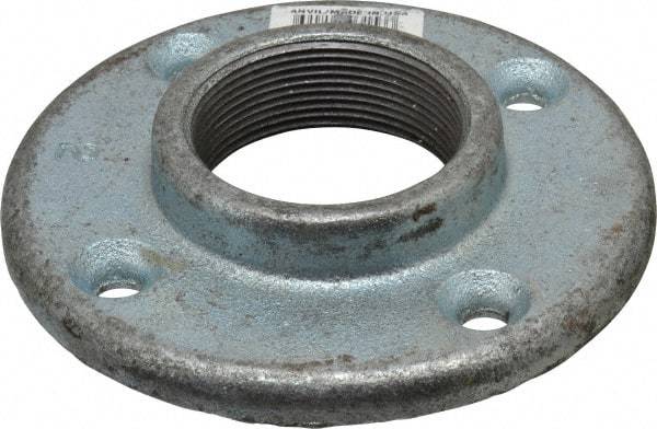 Made in USA - 2" Pipe, 5-1/2" OD, 1" Hub Length, Galvanized Floor Pipe Flange - 4-1/4" Across Bolt Hole Centers, 5/16" Bolt Hole, 150 psi, Class 150 - Apex Tool & Supply