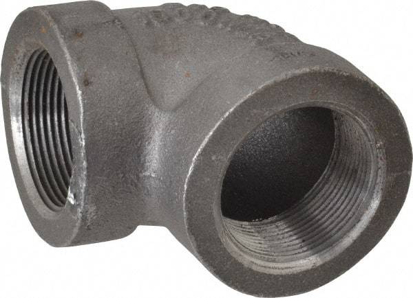 Made in USA - Size 1-1/2", Class 300, Malleable Iron Black Pipe 90° Elbow - 300 psi, Threaded End Connection - Apex Tool & Supply