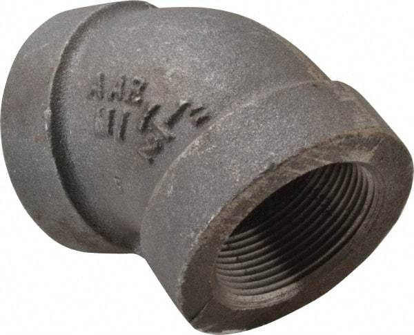 Made in USA - Size 1-1/2", Class 300, Malleable Iron Black Pipe 45° Elbow - 300 psi, Threaded End Connection - Apex Tool & Supply