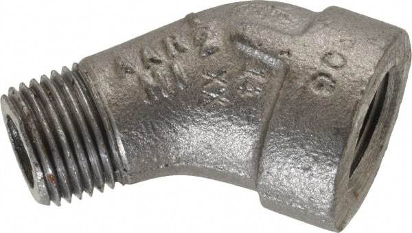 Made in USA - Size 1/2", Class 300, Malleable Iron Black Pipe 45° Street Elbow - 300 psi, Threaded End Connection - Apex Tool & Supply