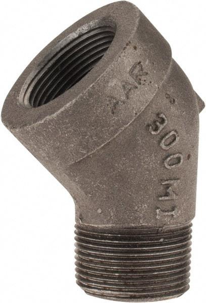 Made in USA - Size 1-1/4", Class 300, Malleable Iron Black Pipe 45° Street Elbow - 300 psi, Threaded End Connection - Apex Tool & Supply