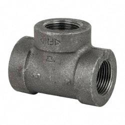 Made in USA - Size 1", Class 300, Malleable Iron Black Pipe Tee - 300 psi, Threaded End Connection - Apex Tool & Supply