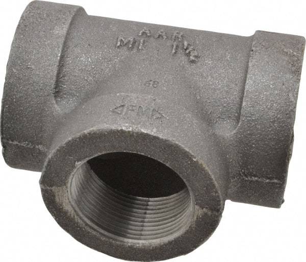 Made in USA - Size 1-1/2", Class 300, Malleable Iron Black Pipe Tee - 300 psi, Threaded End Connection - Apex Tool & Supply