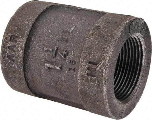 Made in USA - Size 1-1/4", Class 300, Malleable Iron Black Pipe Coupling - 300 psi, Threaded End Connection - Apex Tool & Supply