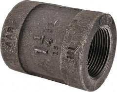 Made in USA - Size 1-1/4", Class 300, Malleable Iron Black Pipe Coupling - 300 psi, Threaded End Connection - Apex Tool & Supply
