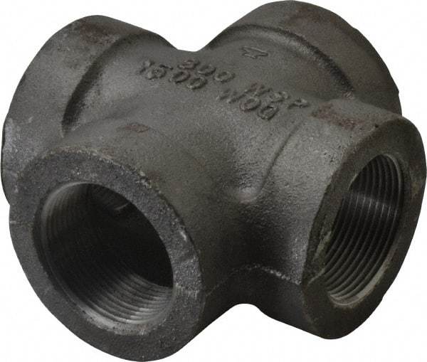 Made in USA - Size 1-1/2", Class 300, Malleable Iron Black Pipe Cross - 300 psi, Threaded End Connection - Apex Tool & Supply