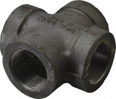 Made in USA - Size 1-1/2", Class 300, Malleable Iron Black Pipe Cross - 300 psi, Threaded End Connection - Apex Tool & Supply
