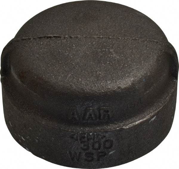 Made in USA - Size 1-1/2", Class 300, Malleable Iron Black Pipe End Cap - 300 psi, Threaded End Connection - Apex Tool & Supply